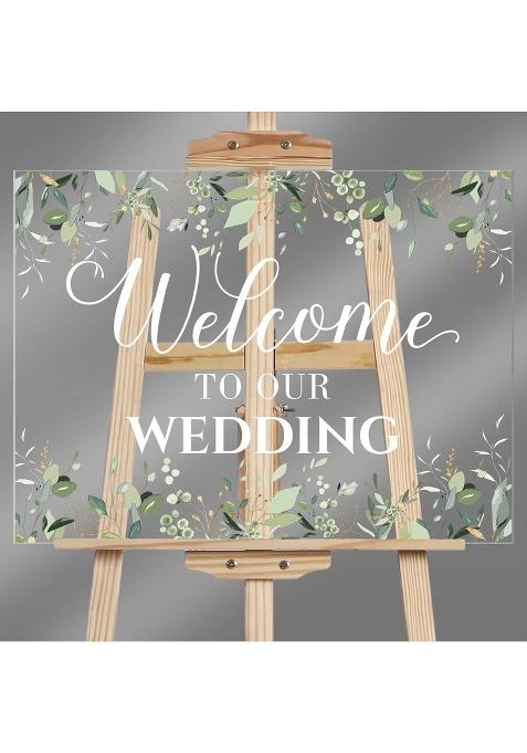 Seeloowy 24 X 18 Inch Wedding Welcome Sign Acrylic Wedding Sign Large Wedding Party Signs Eucalyptus Acrylic
