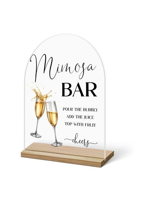 Hrioroii Mimosa Bar Sign for Table Champagne Cheers Acrylic Mimosa Bar with Base Supplies for Baby Shower