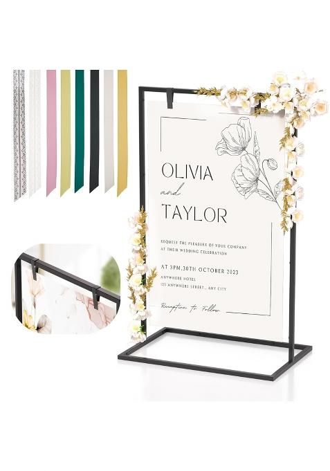 Cathyeen Black Wedding Welcome Sign Stand 50 x30 X 20 Heavy Duty Easel Stand for Sign with 8 Pair Satin Ribbon