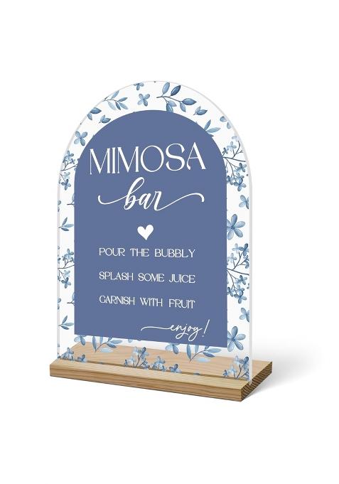 Hrioroii Mimosa Bar Sign for Table Blue Flowers Acrylic Mimosa Bar with Base Supplies for Baby Shower Bridal