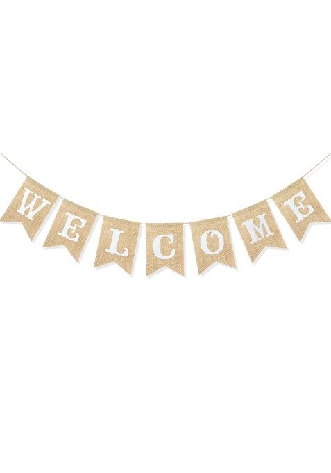 Uniwish Brown Welcome Banner Sign Garland Wedding Baby Shower Classroom Party Decorations Vintage Rustic