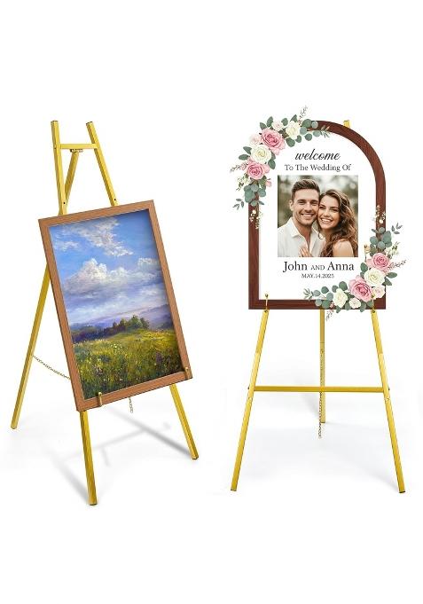 Wringkit Gold Easel Stand for Sign Heavy Duty Art Easel with 4 Tier