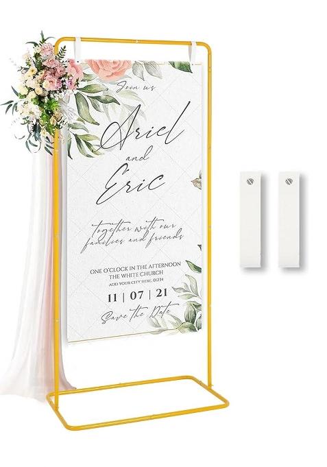 Fullvaseer Wedding Sign Stand Welcome Poster Easel Stand Mustard Gold Tone