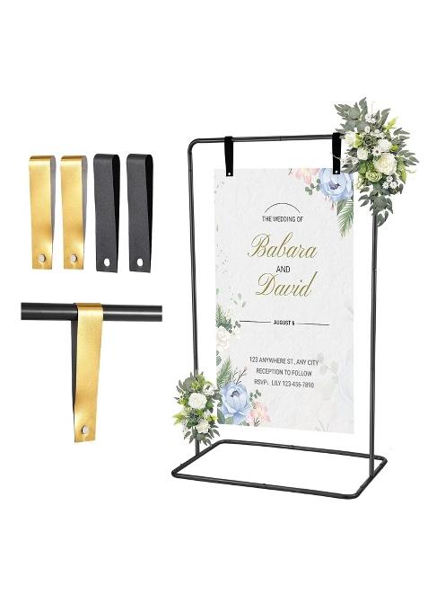 Wellsign Black Wedding Display Stand with 4 Leather Hanging Straps