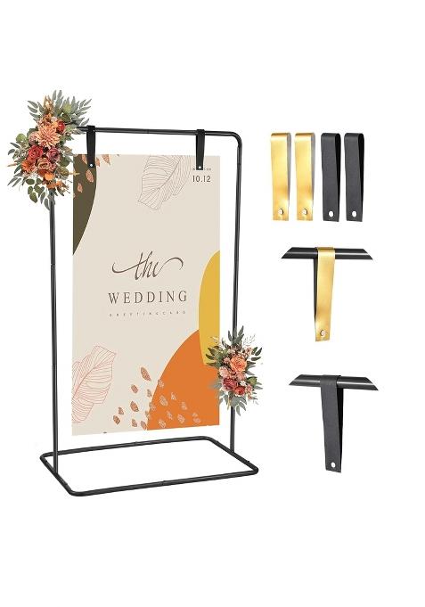 Nisoger Wedding Welcome Sign Heavy Duty Black Easel Stand with 4 Leather Strap