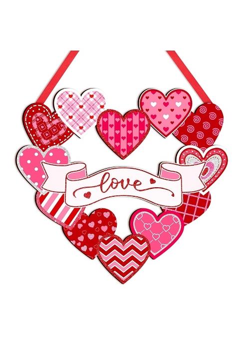 Britimes Valentines Day Love Heart Welcome Door Sign Valentine Wooden Hanging Decorations Wall Art Decor Red