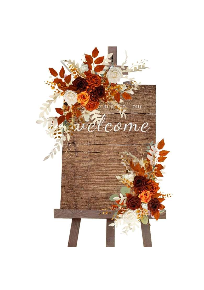 Trendivibe 2Pcs Welcome Sign Decor Wedding Arch Wreath for Wedding Farmhouse Valentines Orange - Indya