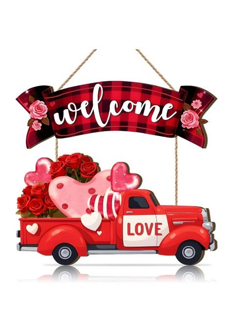 Kairne Red Valentines Day Welcome Door Sign Valentine Love Wooden Hanging Decorations Wedding Spring Plaque