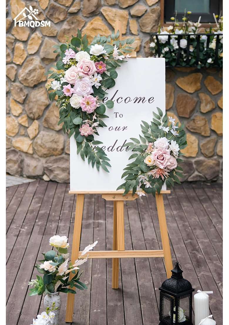 Bmqdsm Wedding Welcome Signs Floral Wedding Arch Flowers for Wedding Decorations and Reception Pack of 2 - Indya