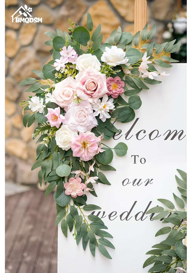 Bmqdsm Wedding Welcome Signs Floral Wedding Arch Flowers for Wedding Decorations and Reception Pack of 2 - Indya