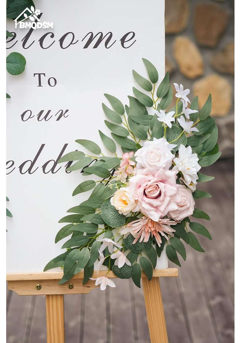 Bmqdsm Wedding Welcome Signs Floral Wedding Arch Flowers for Wedding Decorations and Reception Pack of 2 - Indya