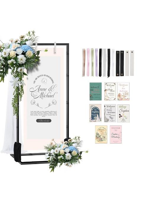 Mizhao Wedding Sign Stand Adjustable Metal Easel 50 or 66 Floor Poster Holder Black