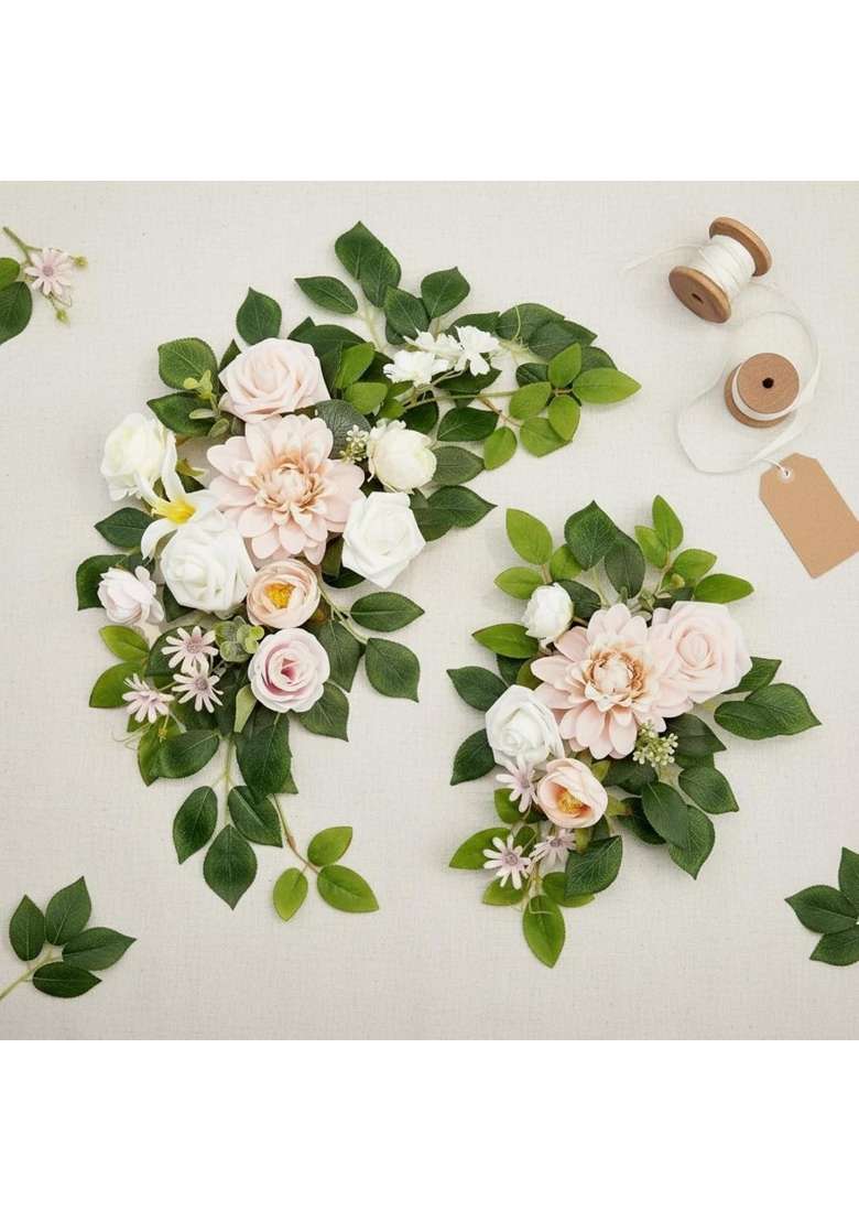 Merishopp 2 Pieces Reusable Wedding Arch Flower Set Lifelike Welcome Sign Floral Decor for Party Champagne - Indya