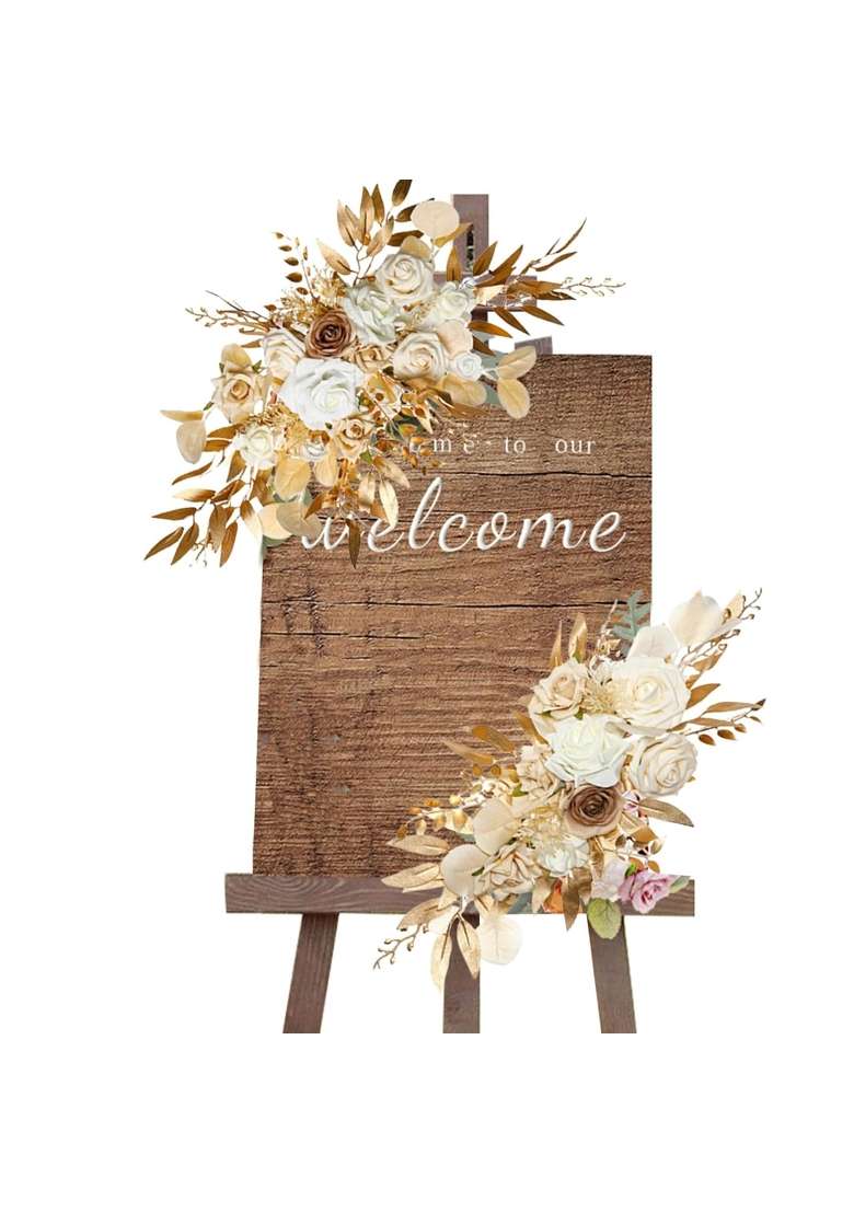 Trendivibe 2Pcs Welcome Sign Decor Wedding Arch Wreath for Wedding Farmhouse Valentines Gold - Indya