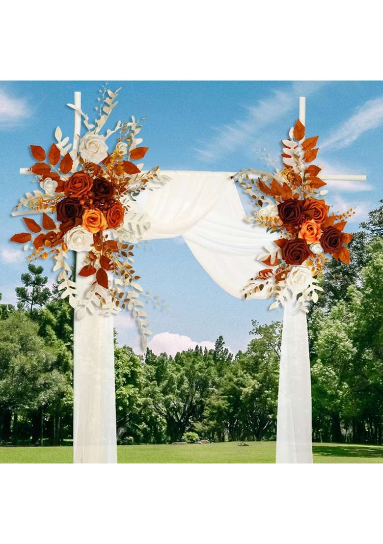 Secret Desire 2Pcs Welcome Sign Decor Wedding Arch Wreath for Wedding Farmhouse Valentines Orange - Indya