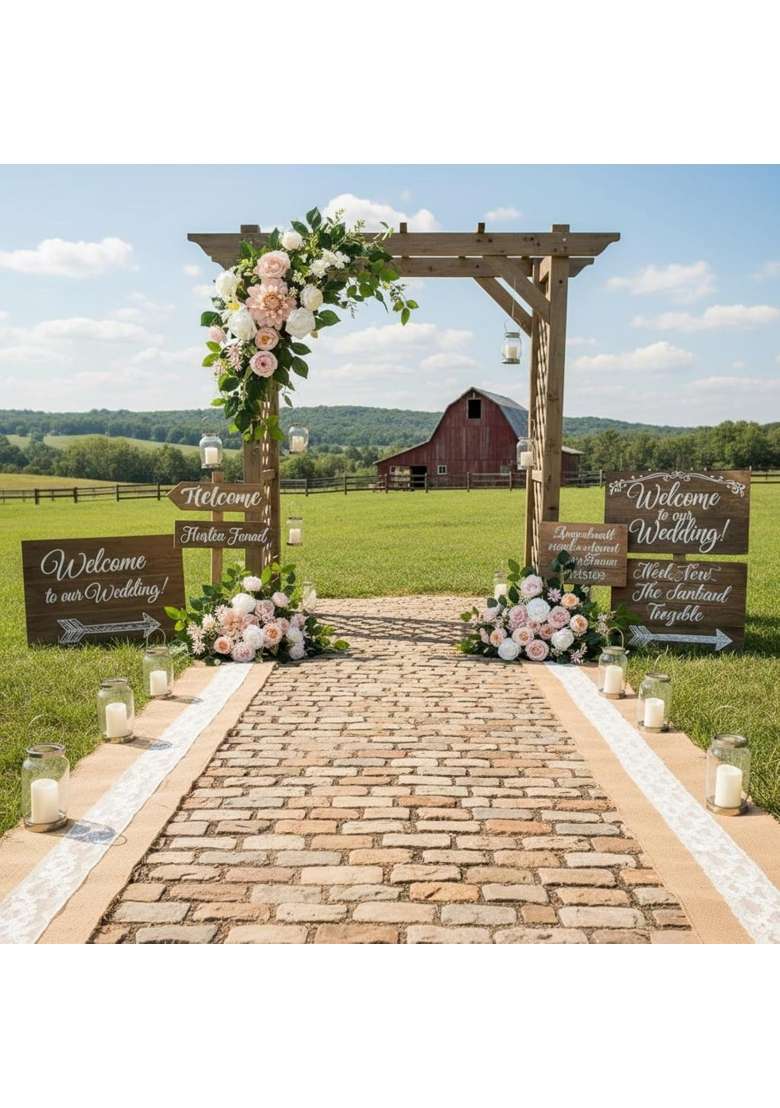 Merishopp 2 Pieces Reusable Wedding Arch Flower Set Lifelike Welcome Sign Floral Decor for Party Purple - Indya