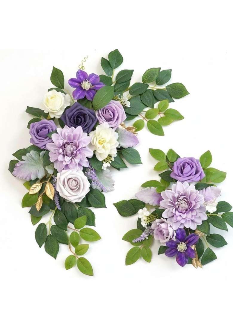 Enakshi 2 Pieces Reusable Wedding Arch Flower Set Lifelike Welcome Sign Floral Decor for Party Purple - Indya