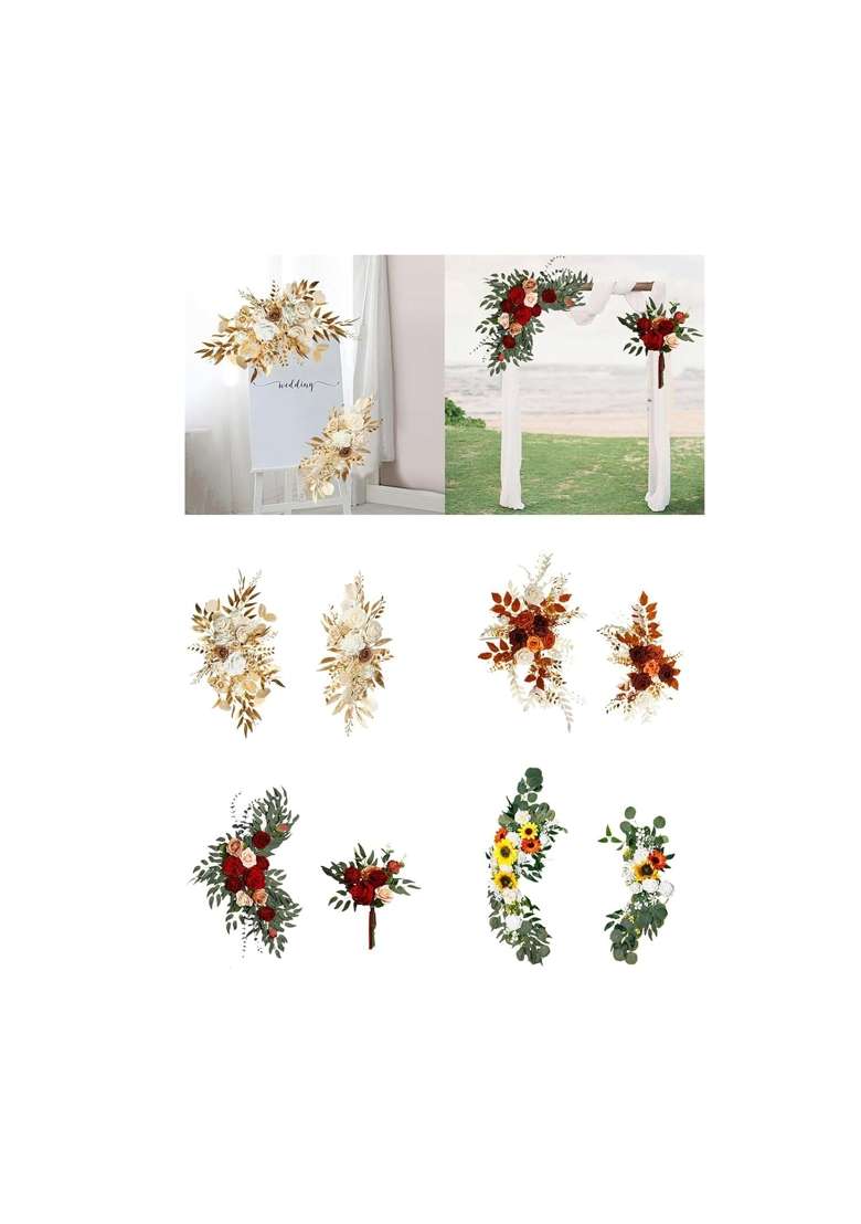 Myaddiction 2Pcs Welcome Sign Decor Wedding Arch Wreath for Wedding Farmhouse Valentines Gold - Indya