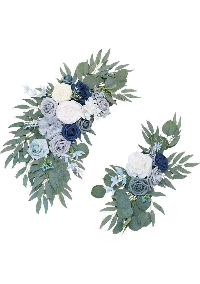 Emivery Dusty Blue Flower Swag Artificial Wedding Arch Flower Silk Corner Flower Arrangements Pack of 2 - Indya