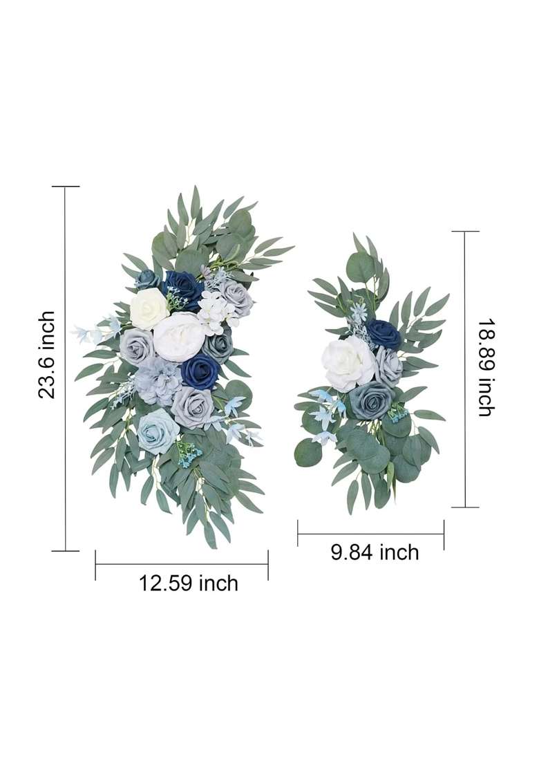 Emivery Dusty Blue Flower Swag Artificial Wedding Arch Flower Silk Corner Flower Arrangements Pack of 2 - Indya