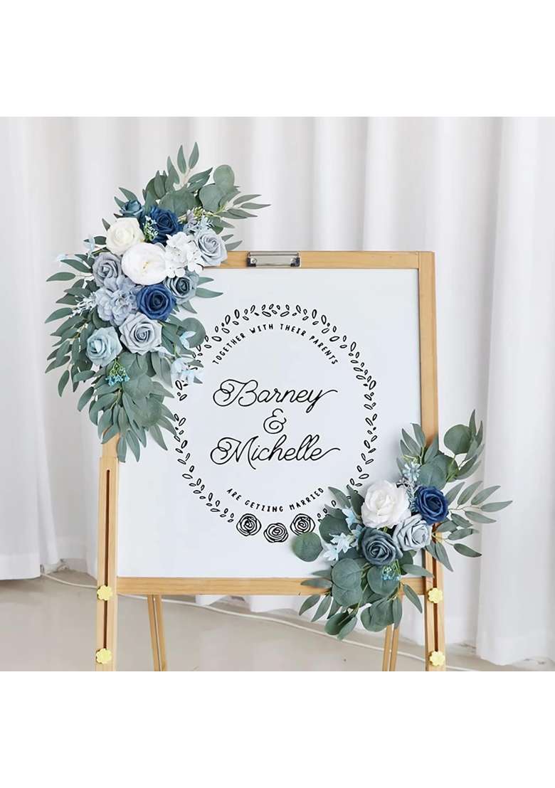 Emivery Dusty Blue Flower Swag Artificial Wedding Arch Flower Silk Corner Flower Arrangements Pack of 2 - Indya