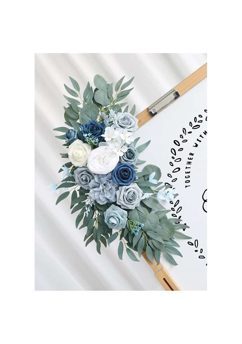 Emivery Dusty Blue Flower Swag Artificial Wedding Arch Flower Silk Corner Flower Arrangements Pack of 2 - Indya