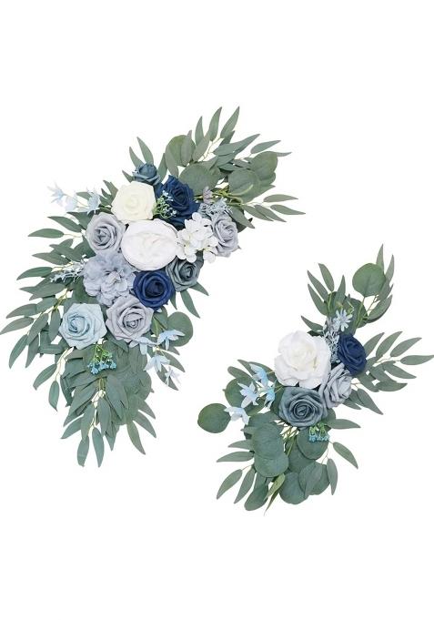 Emivery Dusty Blue Flower Swag Artificial Wedding Arch Flower Silk Corner Flower Arrangements Pack of 2