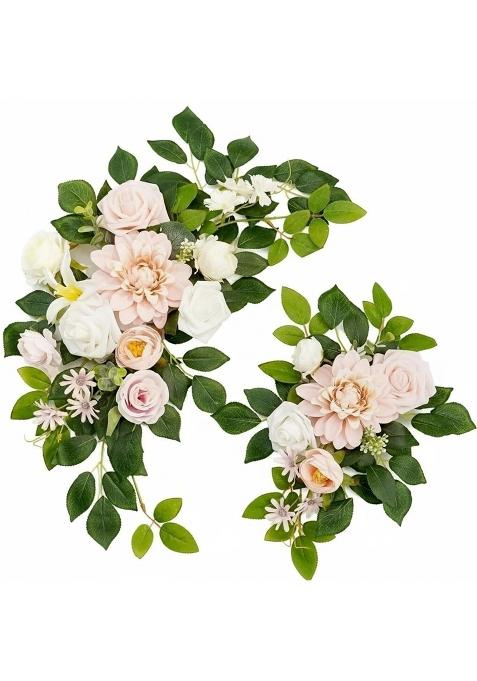 Heavenglow 2 Pieces Reusable Wedding Arch Flower Set Lifelike Welcome Sign Floral Decor for Party Champagne