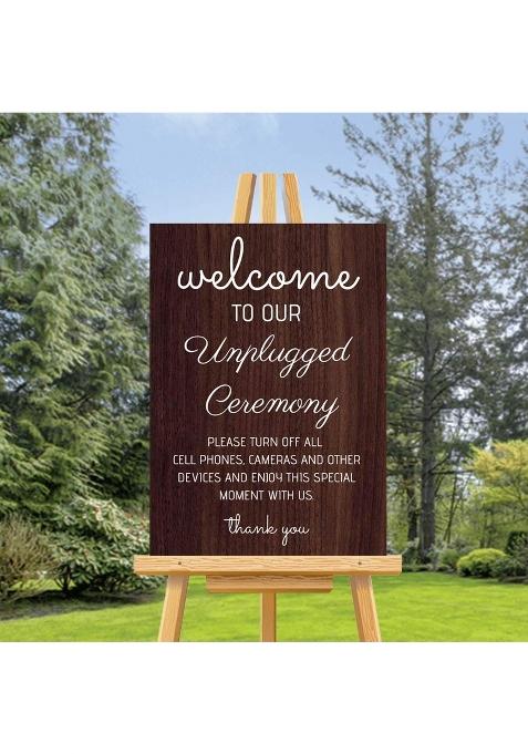 Fprqlyze Welcome to Our Unplugged Ceremony Sign Rustic Wooden Unplugged Wedding Ceremony Sign 18x24 Inch
