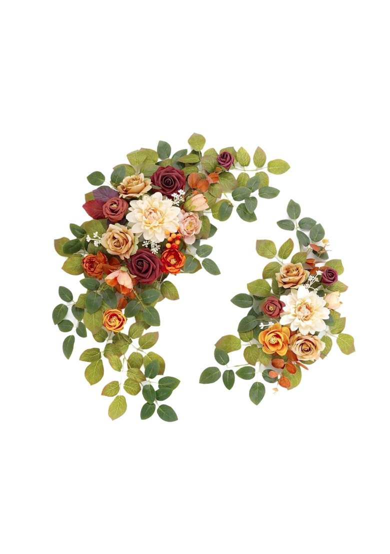 Fabloft 2Pcs Wedding Arch Flowers Door Wreaths Welcome Signs Artificial Floral Swags - Indya