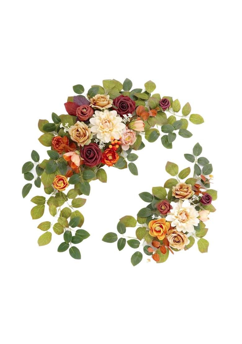 Fabloft 2Pcs Wedding Arch Flowers Door Wreaths Welcome Signs Artificial Floral Swags - Indya