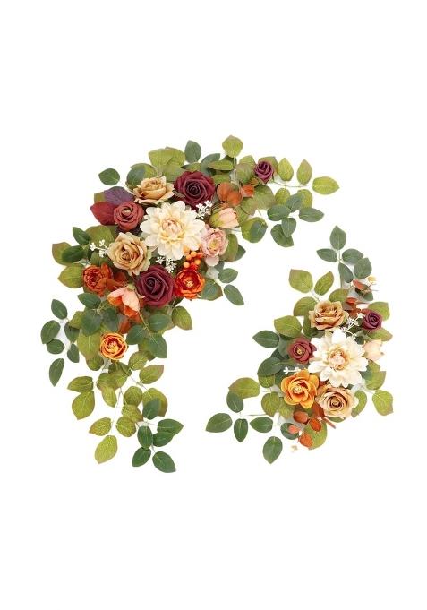 Zelphora 2Pcs Wedding Arch Flowers Door Wreaths Welcome Signs Artificial Floral Swags