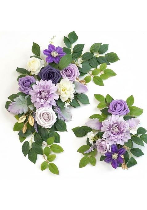 Styleheaven 2 Pieces Reusable Wedding Arch Flower Set Lifelike Welcome Sign Floral Decor for Party Purple