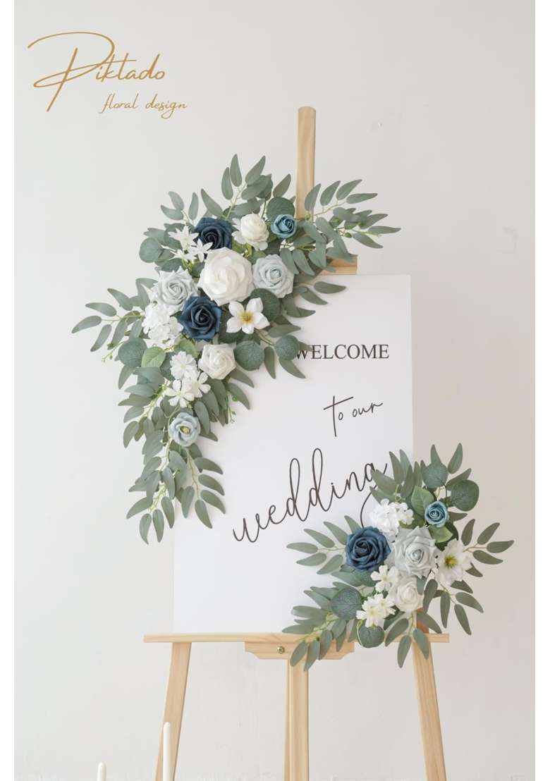 Piklado Faux Flower Swag for Wedding Welcome Signs Floral Swag Wedding Reception Ceremony Signs Set of 2 - Indya