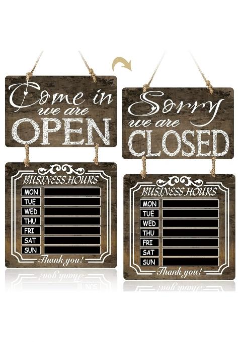 Yulejo Brown Business Hours Hanging Chalkboard Open and Closed Sign Rustic Welcome Chalk Boards Business Hours