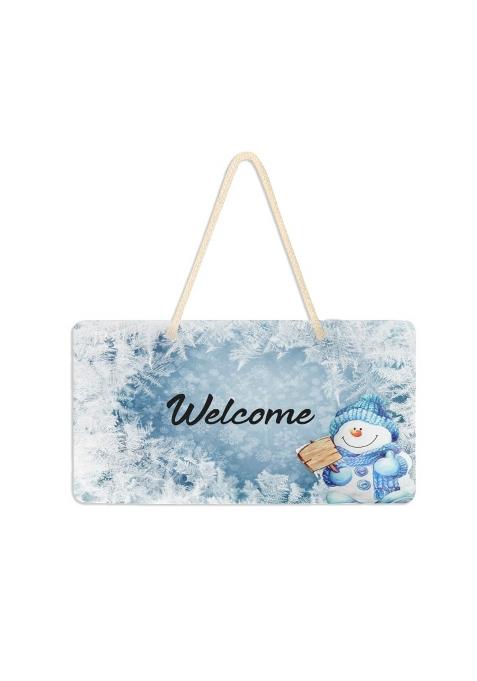 Blueangle Blue Snowman Welcome Sign Front Door Decor Wall Hanging Acrylic Plaque Porch Decorations for Home