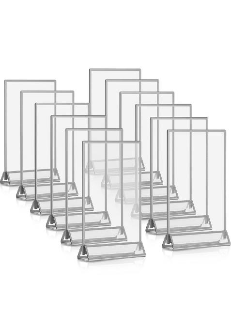 Blulu 12 Pack Acrylic Sign Holder Double Sided Picture Frame Wedding Table Number Stands with Border