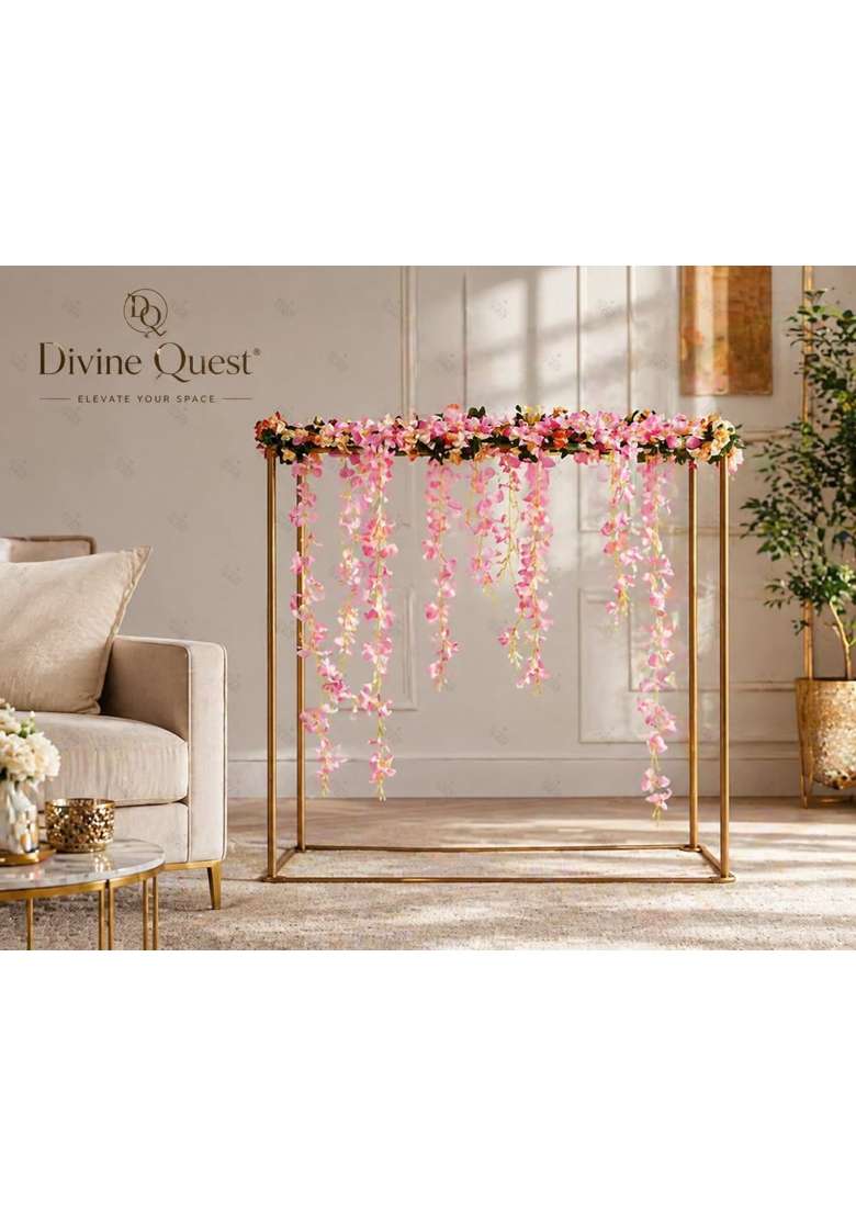 Divine Quest Golden Wedding Backdrop Frame Without Hanging Flowers - Indya