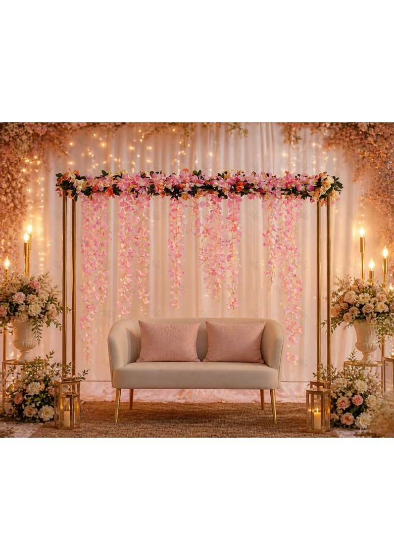Divine Quest Golden Wedding Backdrop Frame Without Hanging Flowers - Indya