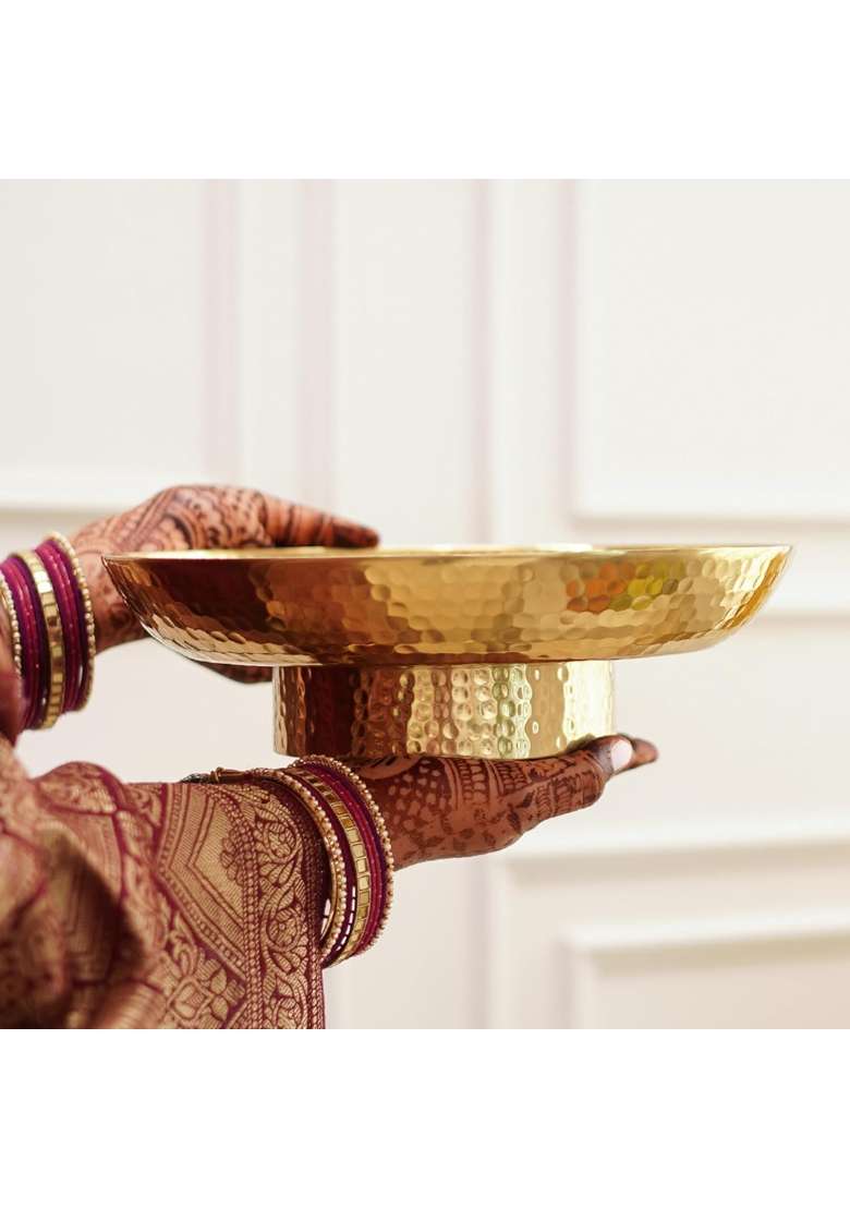 Behoma Golden Metal Hammered Urli Bowl 10 Inch 1000ML - Indya