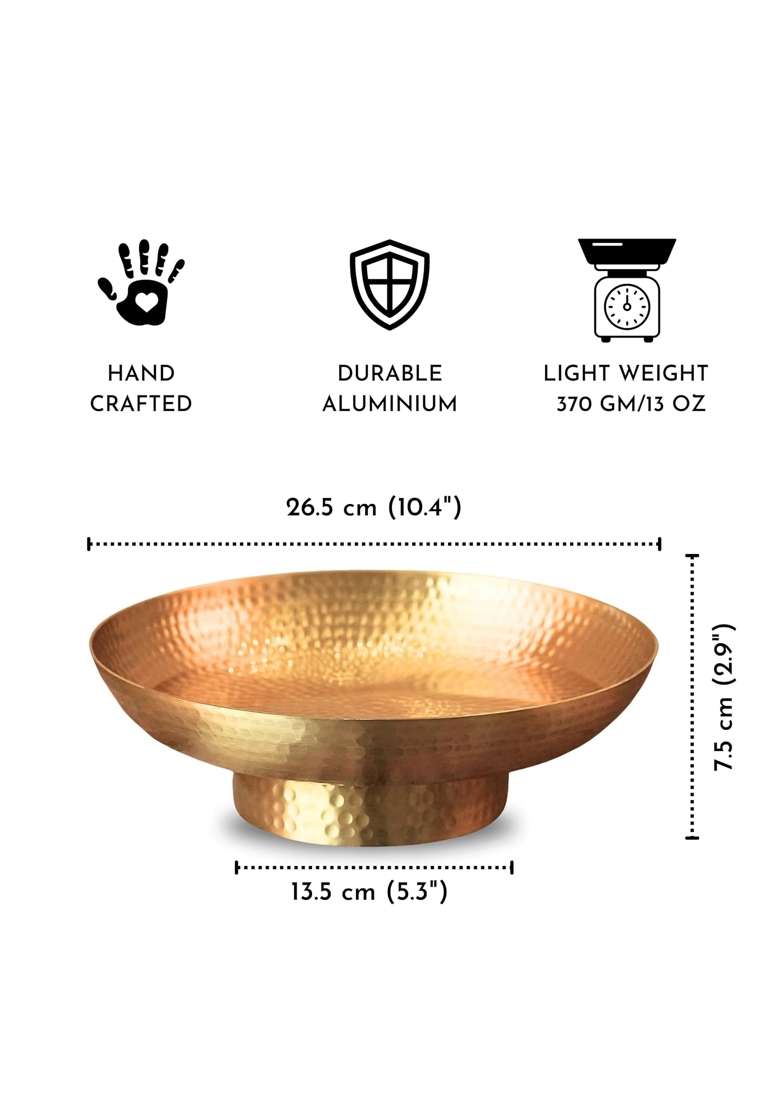 Behoma Golden Metal Hammered Urli Bowl 10 Inch 1000ML - Indya