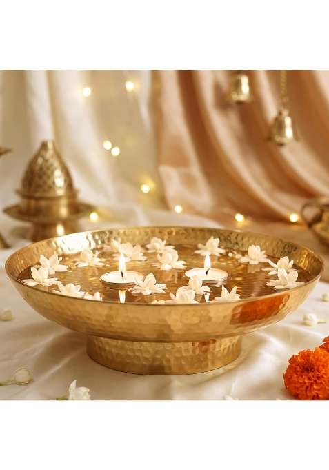Behoma Golden Metal Hammered Urli Bowl 10 Inch 1000ML