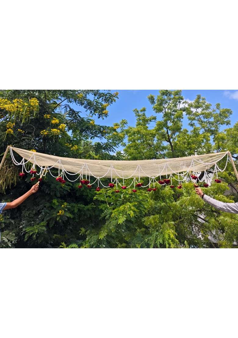 Kaevion Cream Pastel Flower Bridal Canopy Modern Wedding Entry Decorative Garland - Indya