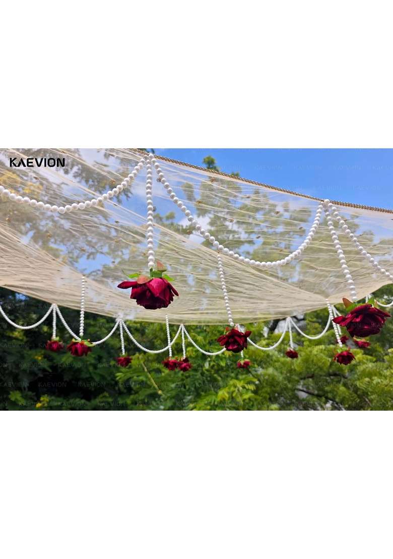 Kaevion Cream Pastel Flower Bridal Canopy Modern Wedding Entry Decorative Garland - Indya