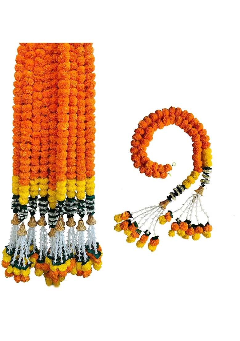 Lightniing Hammerz Decorative Marigold Jasmine Bell Artificial Fluffy Garland for Home Door Set of 10 - Indya