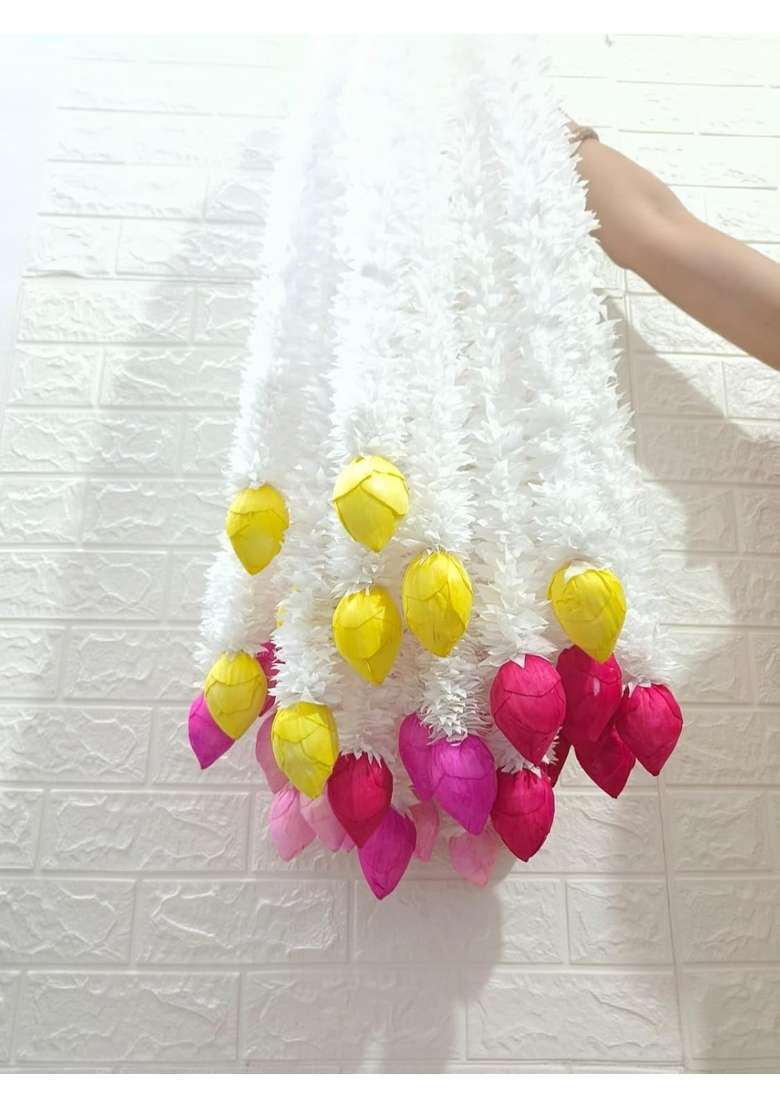 Style Speaks India 3 Feet Dark Pink Color Lotus Bud and Jasmine Flower Garland Elegant Floral String - Indya