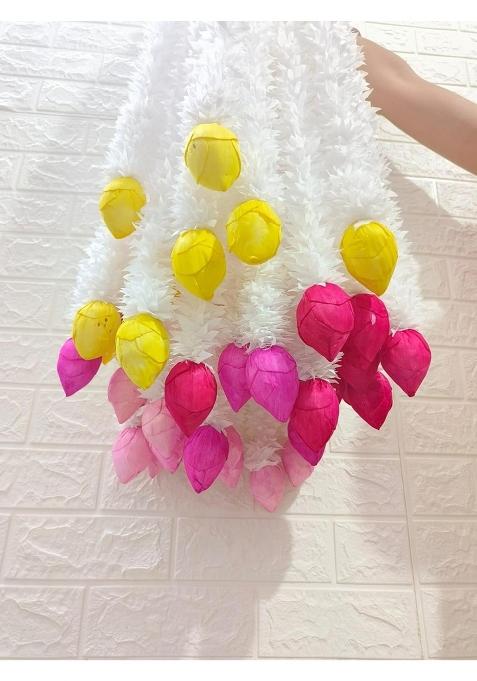 Style Speaks India 3 Feet Dark Pink Color Lotus Bud and Jasmine Flower Garland Elegant Floral String