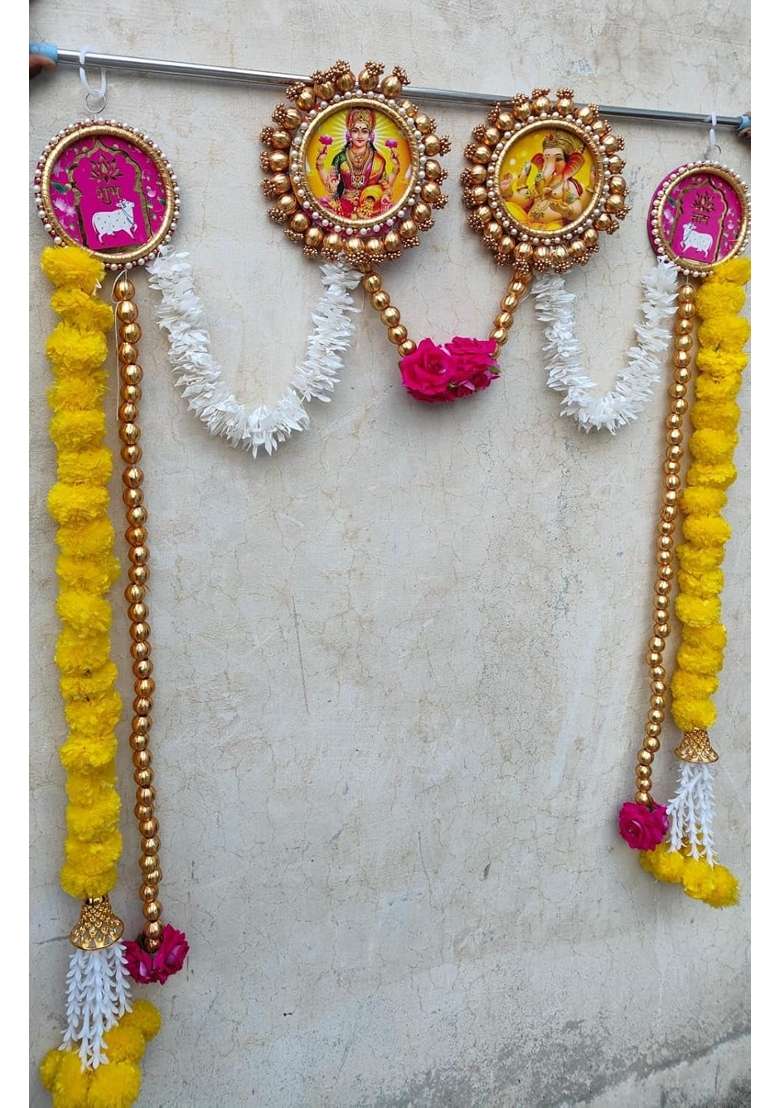 Sellplus Multicolour Artificial Genda Laxmi and Ganesh Ji Bandhanwar Door Decoration Wedding Haldi Party Decor - Indya