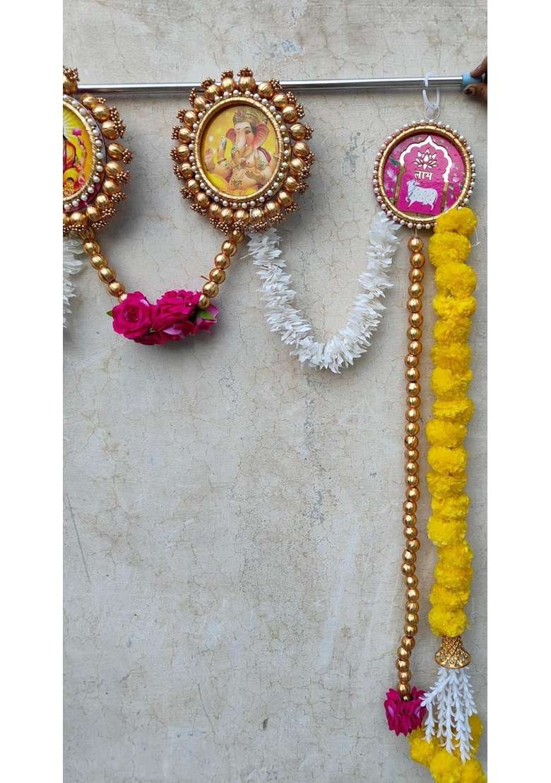 Sellplus Multicolour Artificial Genda Laxmi and Ganesh Ji Bandhanwar Door Decoration Wedding Haldi Party Decor - Indya