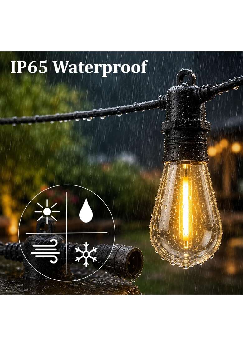 Fizzytech Outdoor String Lights E26 Bulb 10 Meter Warm White Waterproof Lights for Balcony Garden Patio - Indya